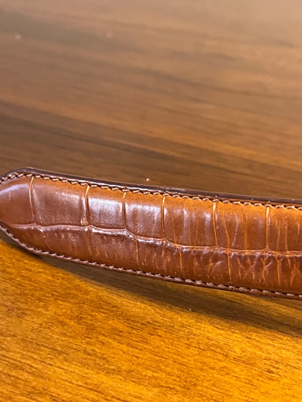 Lauren Ralph Lauren Tan Croc-Embossed Leather Belt with Gold-Tone Buckle, 38 in - Picture 12 of 16